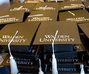 Decorated graduation caps are a Walden - Walden University