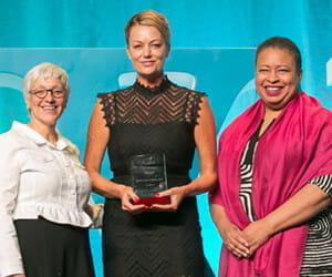 Walden Chairman of the Board Paula Singer, Rachel Colletta, and Walden Board Member Toni L. Freeman (left to right)